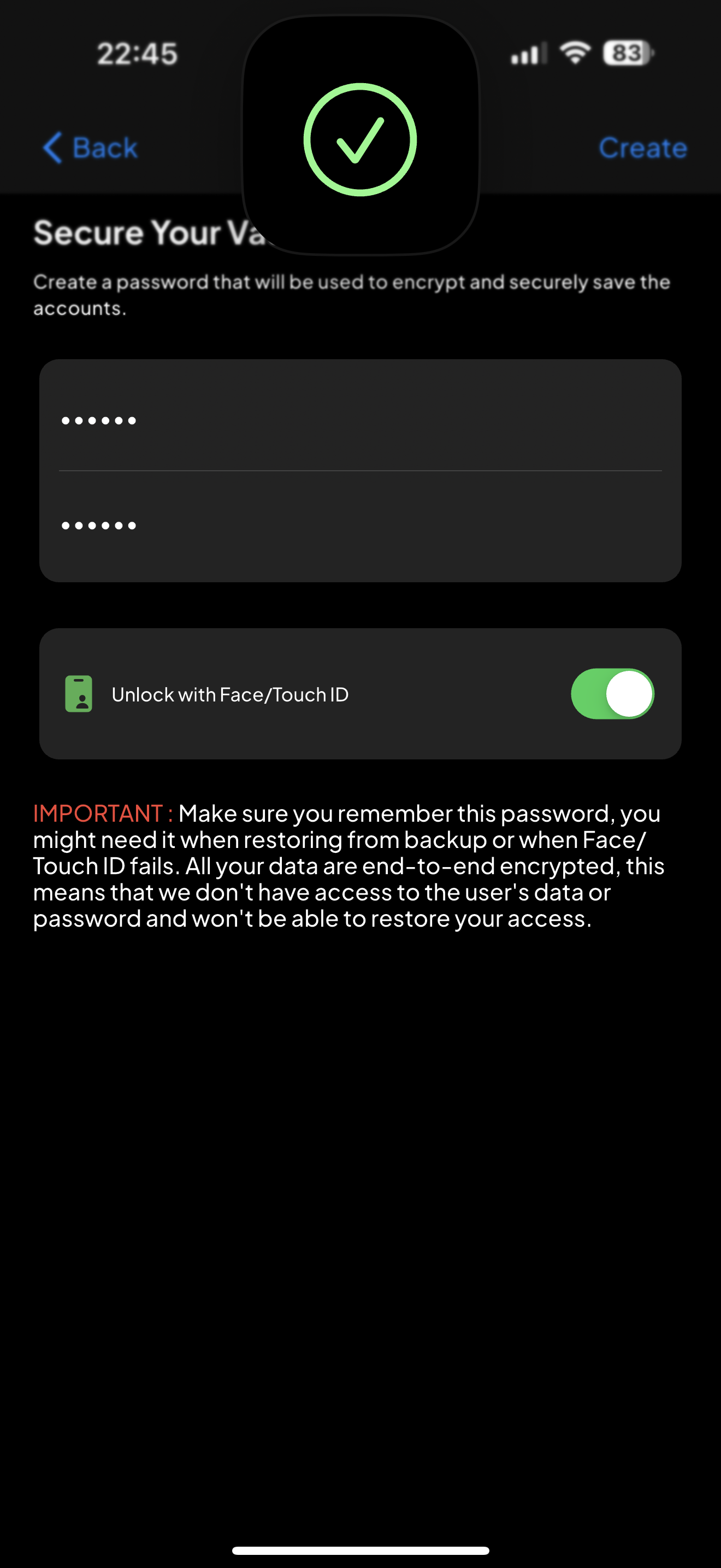 Authenticator login screen with security options